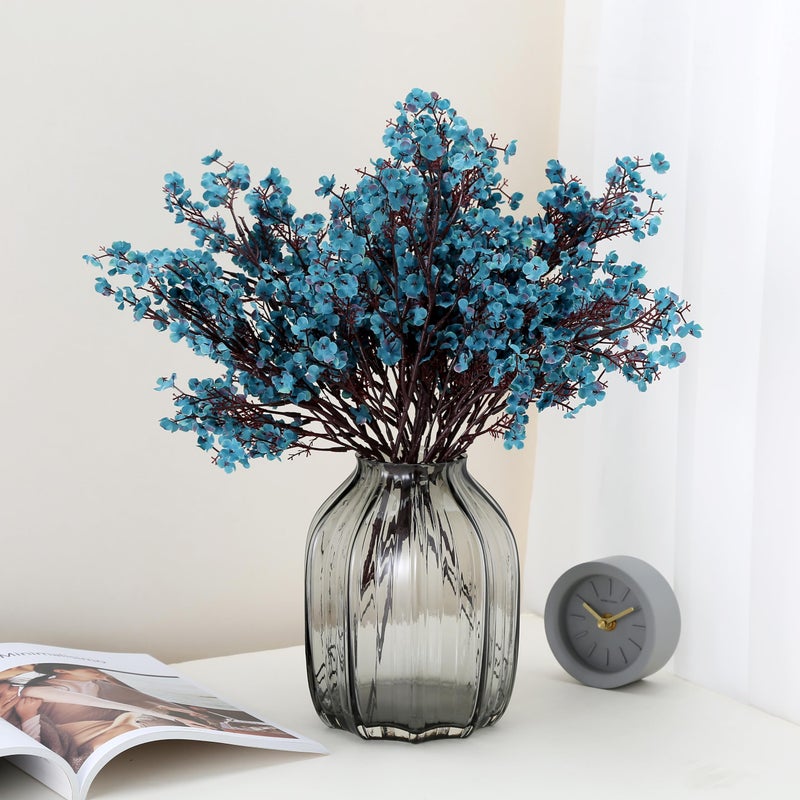 JAKY Global JAKY-Global Babys Breath Fabric Cloth Artificial Flowers 6 Bundle European Fake Silk Plants Decor Wedding Party Decoration Bouquets Real Touch DIY Home Garden (Autumn Blue-6pcs) - Image 2